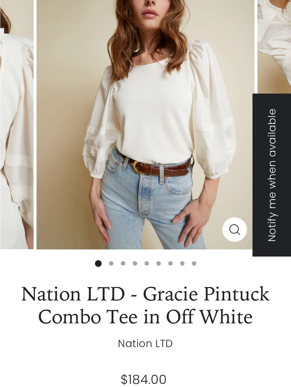 Nation LTD Off White Gracie Pintuck Puff Sleeve Tee